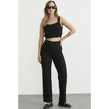 Sementa Pamuk Crop Pantolon Triko Takım - Siyah Siyah