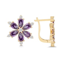 Stillove Gümüş Gold Lila Lotus Çiçeği Sallantılı Kadın Küpe