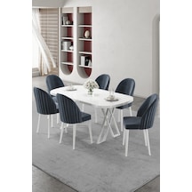 Canisa Kaye Serisi Mdf 90x168 Beyaz Mutfak Masası Takımı 6 Antrait Sandalye Beyaz Masa Sandalye Antrasit