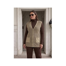 Onno Style Women Desenli Çelik Örgü Klasik Triko Yelek Taş