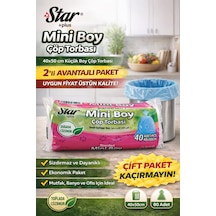 Star Plus Mini Boy Çöp Torbası 40'lı 2 Paket 40x50 Cm Dayanıklı Sızdırmaz Küçük Boy Çöp Poşeti