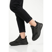 Walkway Siyah Fileli Hafif Esnek Kilit Bağcıklı Unisex Spor Ayakkabı Motano G