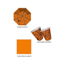 Cadılar Bayramı Halloween Örümcek Temalı Turuncu Konsept Bardak Tabak Peçete