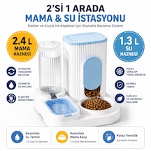 2'si 1 Arada Hazneli Kedi Ve Köpek Mama Kabı & Su Sebili 2.4 L Mama Haznesi 1.3 L Su Haznesi