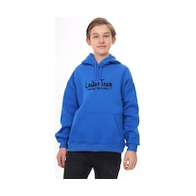 Toontoy Kids Toontoy Erkek Çocuk Oversize Kapüşonlu Cepli Düşük Omuz Baskılı Sweatshirt - 2 İplik Saks