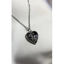 Gotik Gothic Desenli Kalp Siyah Kolye Siyah