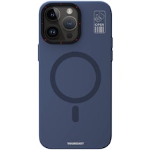 İphone 15 Pro Uyumlu Kılıf Magsafe Şarj Özellikli Standlı Youngkit Hermit Bracket Serisi Kapak Mavi