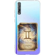 Huawei P Smart S İle Uyumlu Burç Kartları İkizler Tasarımlı Şeffaf Silikon Kılıf Şeffaf