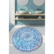 Raiya Çap Djt 120x120 cm Banyo Halısı Paspas Yıkanabilir Kaymaz Mavi