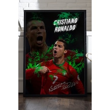 Cristiano Ronaldo Siyah Ahşap Çerçeveli Poster, Dekoratif Futbol Duvar Tablosu
