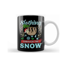 Cute Slothing Through The Snow Christmas Sloth Kupa Bardak Porselen Karışık
