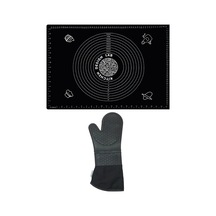 2'li Set Siyah 45x65 Cm Silikon Hamur Açma Matı Ve Gri Yanmaz Mutfak Fırın Eldiveni Diğer