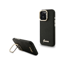 Apple Uyumlu iPhone 15 Pro Max Kılıf Guess Lisanslı M-safe Şarj Özellikli Kamera Standlı Peony Kapak Siyah