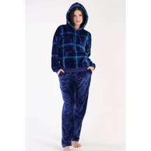 Vienetta Kadın Welsoft Kapüşonlu Uzun Kol İndigo Pijama Takımı C3t0n3o088 001