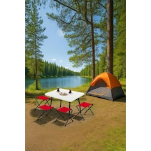 Exent 45x60 Cm Kamp Sehpası + 4 Adet Kırmızı Tabure Piknik, Bahçe Balkon Sehpası Katlanır Sehpa-b-4k Çok Renkli