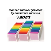 3 Adet 11 Gözlü Medium Çekmece İçi Organizer 11x15x38 Polyester 40 X 30 Beyaz Tr Diğer