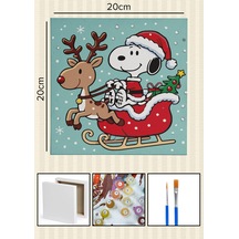Sayılarla Boyama 20x20 Cm Tuval Seti Fırça Boya Dahil Çıtaya Gerili - Geyik Snoopy