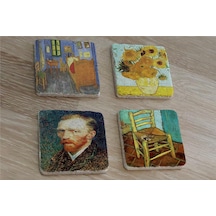 Van Gogh Eserleri Doğal Taş Bardak Altlığı 4'lü Set - Natural Stone Coasters - Taş Çok Renkli