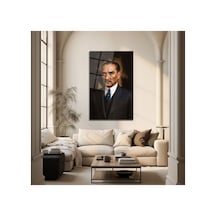 Atatürk Derin Bakışlı Portre Dekoratif Cam Tablo Atatürk Temalı Dekoratif Duvar Tablosu, Salon, Ofis Ve Çalışma Alanı Dekoru,