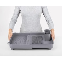 Miss Collection Açılır Kapanır Bulaşıklık Tabaklık, Su Tahliye Oluklu Ve Çatal Bıçak Kurutmalıklı-modern Tasarım Plastik Gri