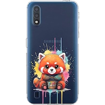Samsung Galaxy A01 İle Uyumlu Splash Tilki Tasarımlı Şeffaf Silikon Kılıf Şeffaf