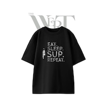 Thewert Sup Paddling Tasarım Baskılı Ünisex Siyah Oversize T-shirt