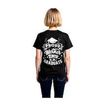 Paybuy Kadın Mezuniyet Kutlama Baskılı Tişört Proud Mother Vintage Tasar Siyah