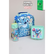X Dekomus Lisanslı Stitch "ıconic Blue Collection" Termoslu Beslenme Çantası, 500 Ml Matara Ve Beslenme Kabı Seti Altın