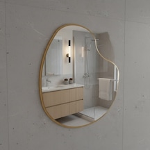 80x80 Cm Modern Asimetrik Organik Duvar Aynası Altın Çerçeveli Altın