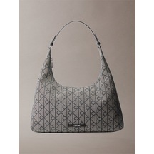Calvin Klein Kadın Emblem Jacquard Omuz Çantası-15909 Bej - Siyah