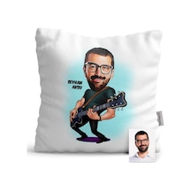 Kişiye Özel Gitarist Karikatür Saten Yastık - 1
