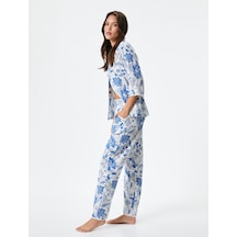 Koton Pijama Altı Çiçekli Düz Paça Viskon Beyaz Desenli 4slk50029mw Beyaz Desenli Beyaz
