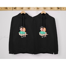 Bk Gift Kişiye Özel Sevgililer Karikatürlü İkili Siyah Sweatshirt Seti, Sevgililer Hediye, Çift Hediyesi, Yıl Dönümü Hediyesi, Kişiye Özel Sweatshirt-22
