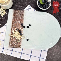 Kanallı Cam Kesme Tahtası - Arabesk Tek - Kenarı Oval - 25x35cm