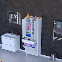 Modilayn Yeni Afra 65x173x32,5cm 1 Çekmece, 1 Göz Sepet, 2 Kapak, 6 Raf Dar Alan Banyo Dolabı Beyaz