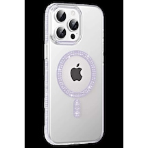 İphone 14 Pro Max Move Taşlı Magsafe Kapak - Lila
