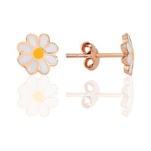 Gümüş Rose Mineli Papatya Çocuk Küpesi Barcode Gold-Rodyum-Rose