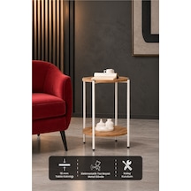 Yuvarlak Tablalı İki Raflı Yan Sehpa Q42x60 (Beyaz Atlantik Çam)