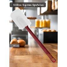 Silikon Spatula Karıştırma Spatulası Sıyırma Spatulası Isıya Dayanıklı Asma Delikli Büyük Boy 41 Cm Bordo Beyaz