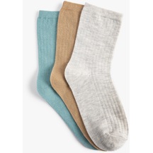 Koton 3'lü Soket Çorap Seti Çok Renkli Gri 3sak80210aa 3SAK80210AA031