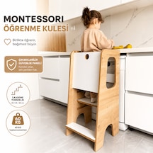 Güvenlik Panelli Öğrenme Kulesi Bebek Ve Çocuk Öğrenme Kulesi Beyaz-safir Meşe