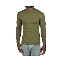 Deepsea Erkek Haki Uzun Kollu Dar Kalıp Ince Sıfır Yaka Sweatshirt 2300423 False Haki