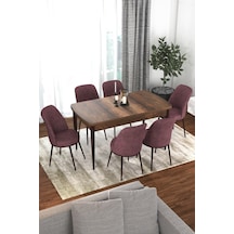 Canisa Concept Kor Serisi 70x114 Açılabilir Mutfak Masası Takımı Barok Desen Masa 6 Gül Kurusu Sandalye Masa Barok Sandalyeler Gülkurusu