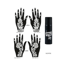 Airbrush Tattoo Güllü Desenler El Üstü Geçici Dövme Seti Dark Siyah Sprey + El Kalıbı 4'lü