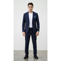Erkek Yazlık Dokulu Kumaş Tek Düğme Ceketli Jogger Pantolonlu Takım Elbise Slim Fit Spor Şık Kombin Lacivert