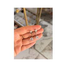 Tek Taş Model Silver Detaylı Tasarım Küpe Gümüş