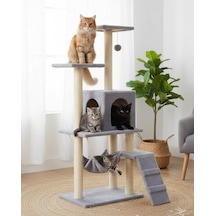 Tr Pet B-07 Hamaklı Yuvalı Lüx Kedi Tırmalama Oyun Evi Gri