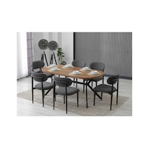Luna Arya Yemek Masası Takımı / 6 Kişilik Mdf Masa & Polo Sandalye Takımı Antrasit Antrasit