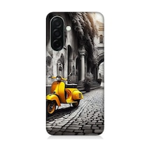 Samsung Galaxy A36 Uyumlu Taş Sokakta Sarı Vespa Desenli Silikon Kılıf Çok Renkli
