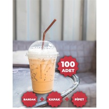 Plastik Bardak Milkshake Bardağı Kapak Pipet 14 Oz 400 Cc - 100 Adet